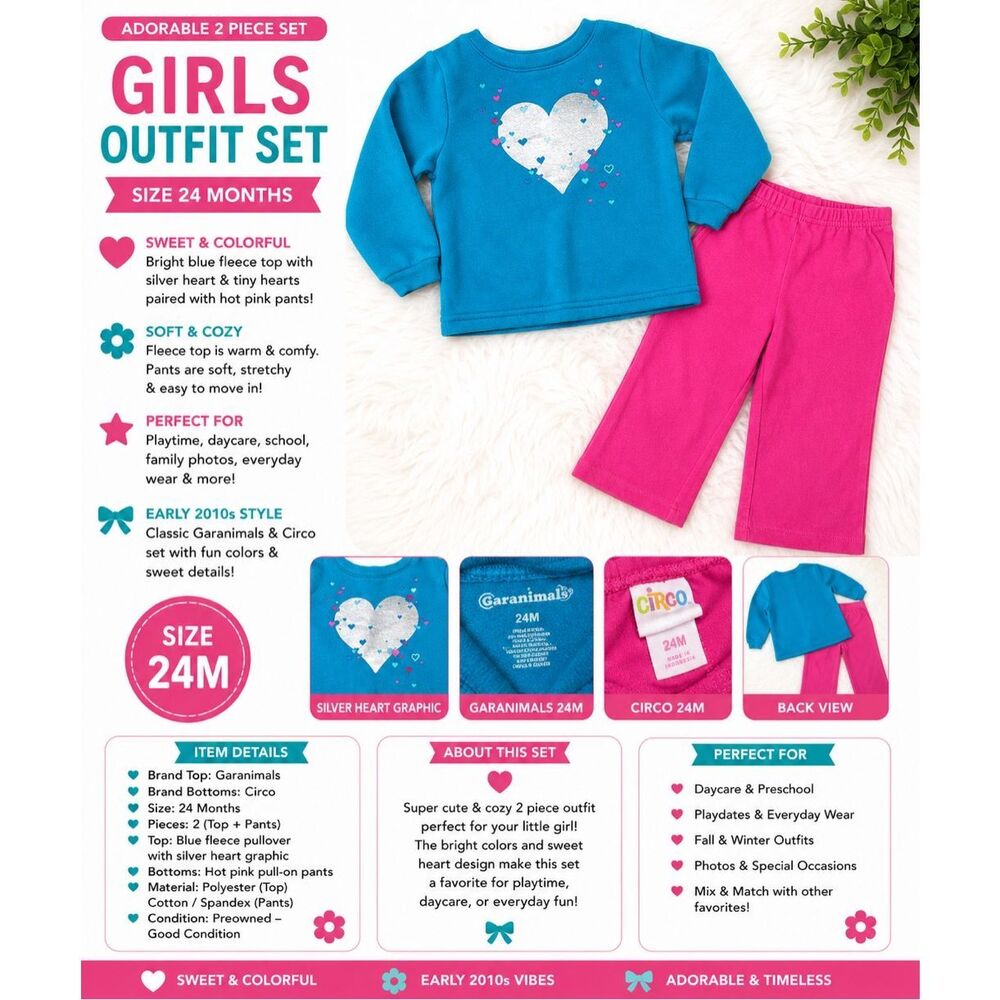 Early 2010s Garanimals Circo Girls 2 Piece Outfit Set 24M Pink Blue
